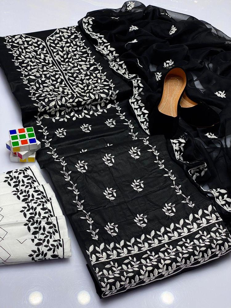 4 Pcs Women's Unstitched Cotton Embroidered Suit