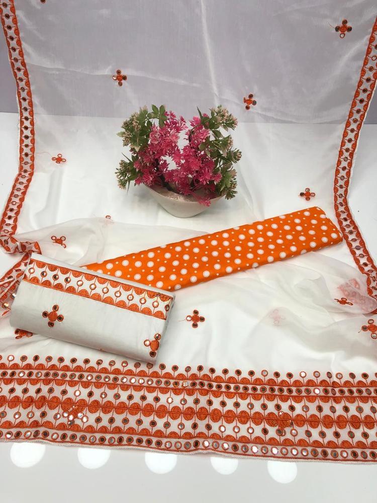 3 Pcs Women's Unstitched Cotton Embroidered Suit