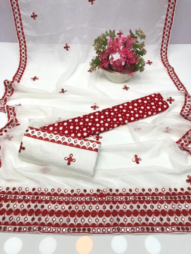 3 Pcs Women's Unstitched Cotton Embroidered Suit