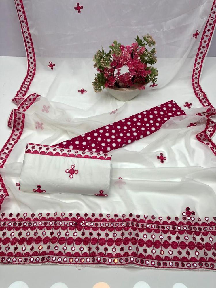3 Pcs Women's Unstitched Cotton Embroidered Suit