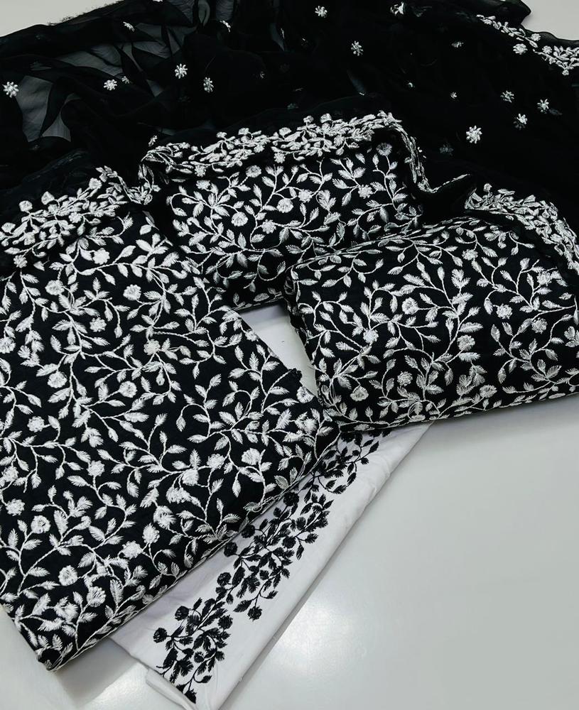 3 Pcs Women's Unstitched Cotton Embroidered Suit