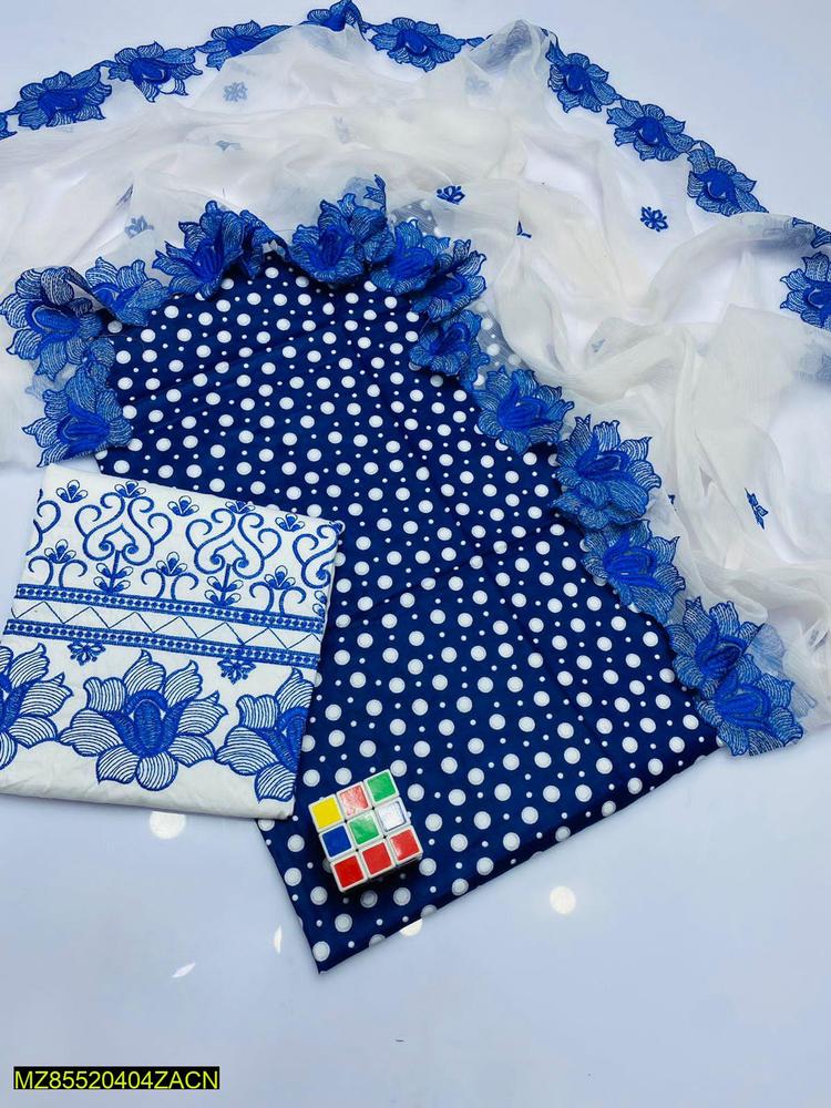 3 Pcs Women's Unstitched Cotton Lawn Printed Suit