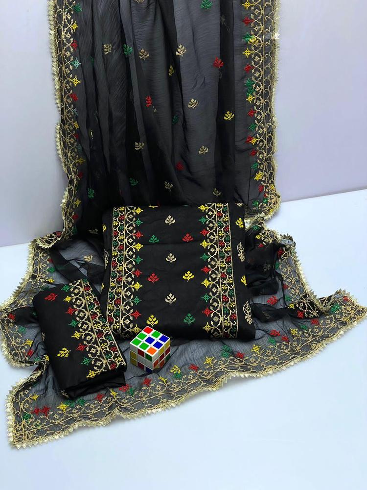 3 Pcs Women's Unstitched Cotton Embroidered Suit