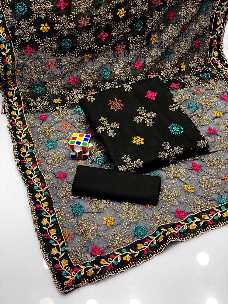 3 Pcs Women's Unstitched Cotton Embroidered Suit