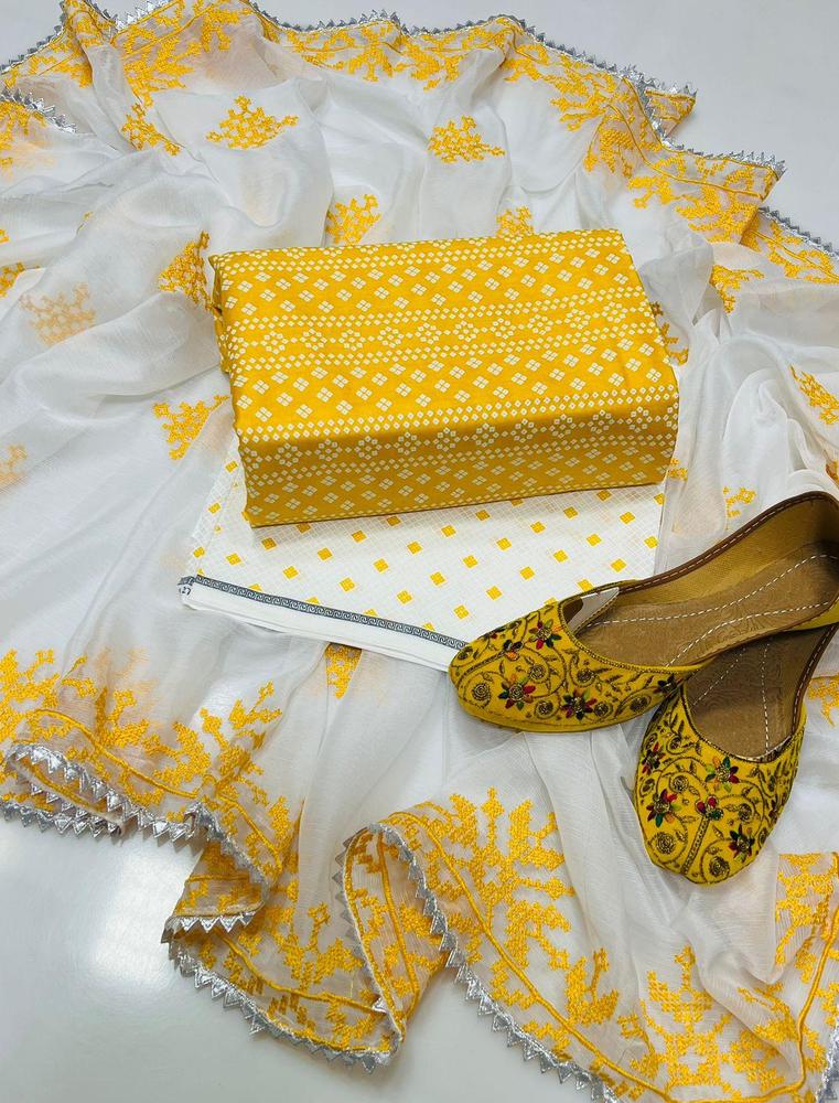 4 Pcs Women's Unstitched Cotton Lawn Embroidered Suit