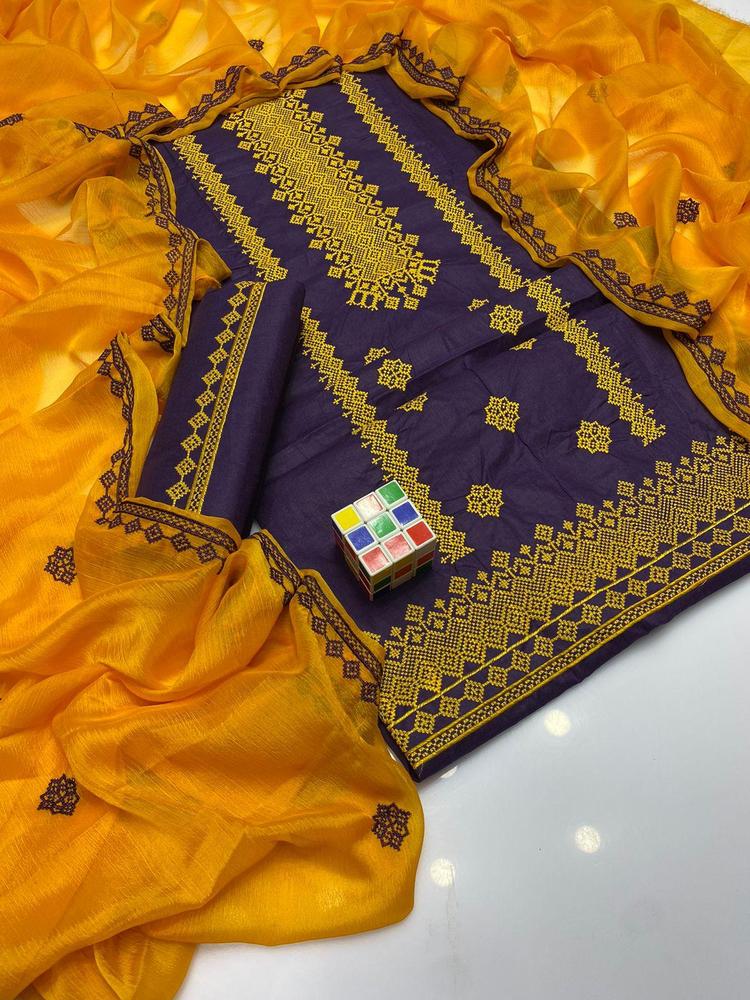 3 Pcs Women's Unstitched Cotton Embroidered Suit