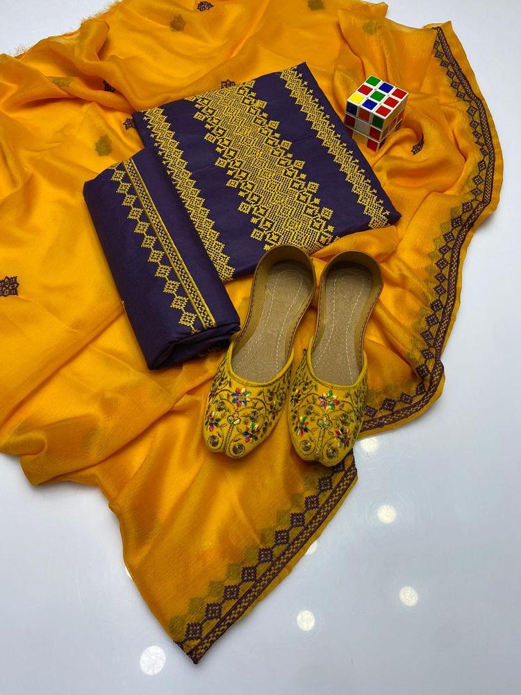 4 Pcs Women's Unstitched Cotton Embroidered Suit