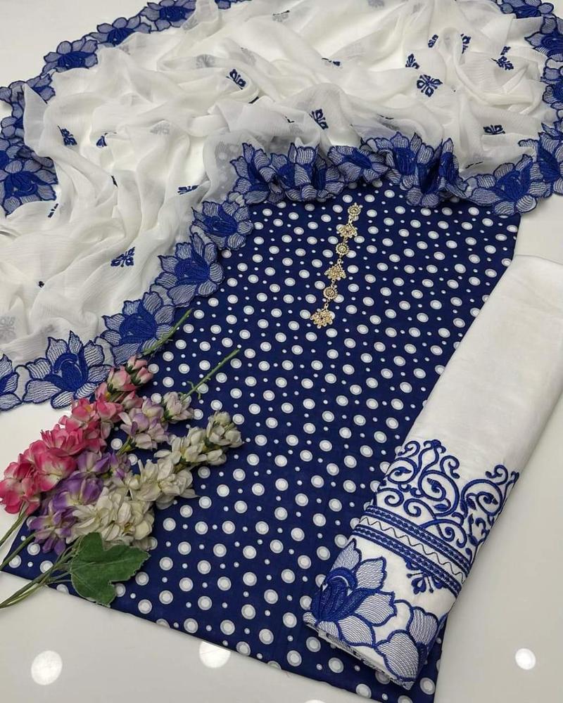 3 Pcs Women's Unstitched Cotton Lawn Printed Suit