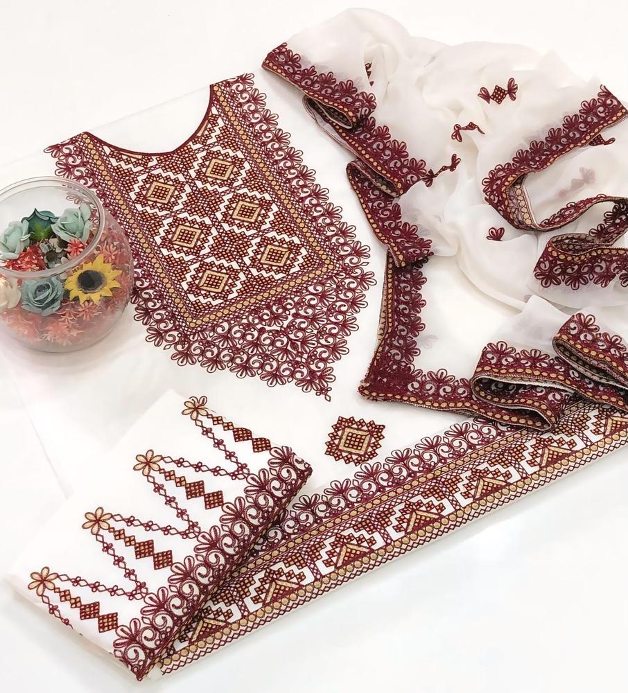 3 Pcs Women's Unstitched Cotton Lawn Embroidered Suit