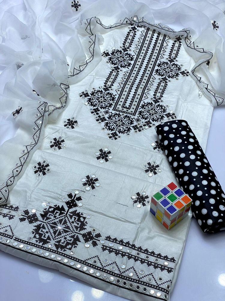 3 Pcs Women's Unstitched Cotton Lawn Embroidered Suit