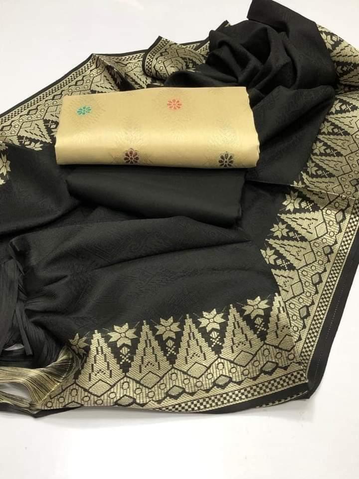 3 Pcs Women's Unstitched Banarsi Plain Suit