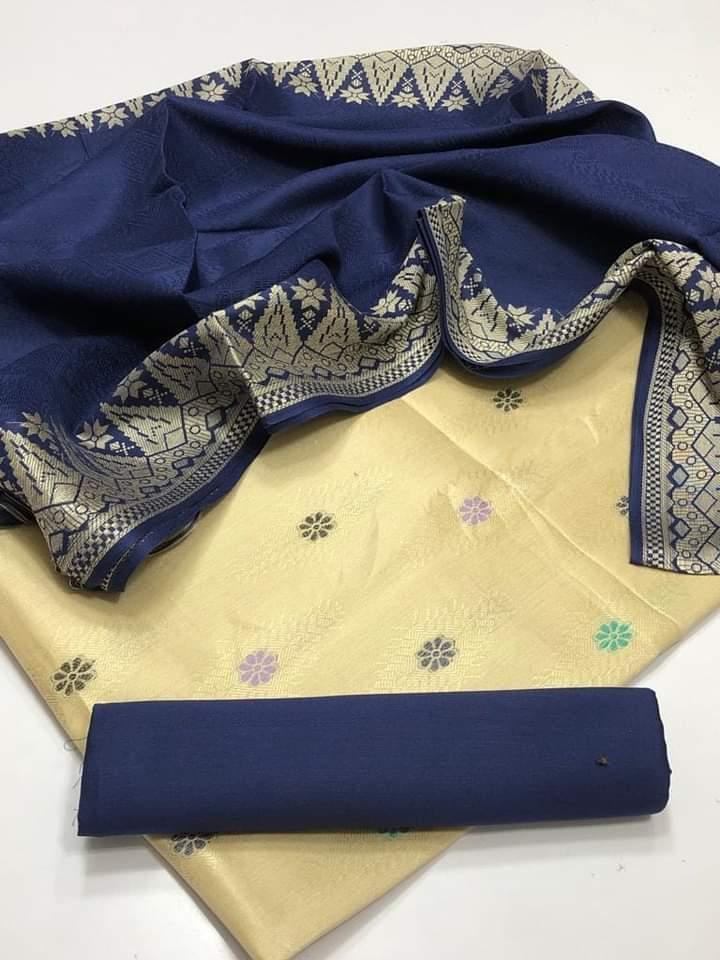 3 Pcs Women's Unstitched Banarsi Plain Suit