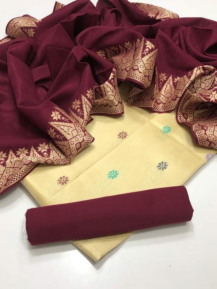 3 Pcs Women's Unstitched Banarsi Plain Suit