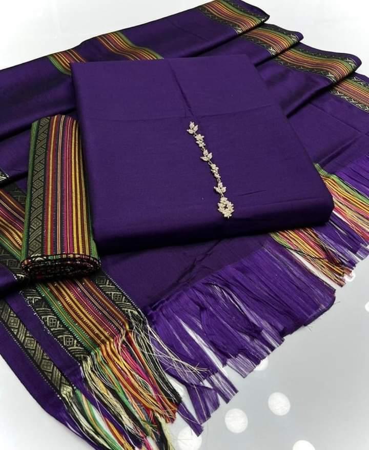 3 Pcs Women's Unstitched Sussi Zari Tilla Suit