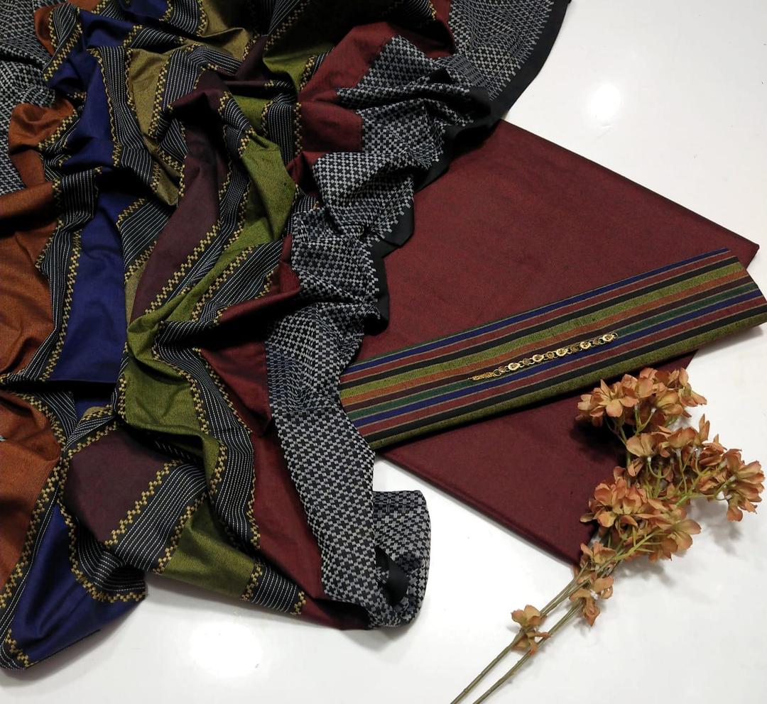 3 Pcs Women's Unstitched Sussi Plain Suit