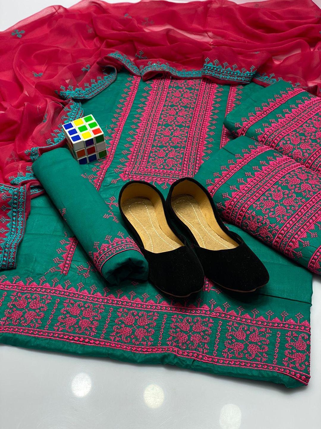 3 Pcs Women's Unstitched Cotton Embroidered Suit