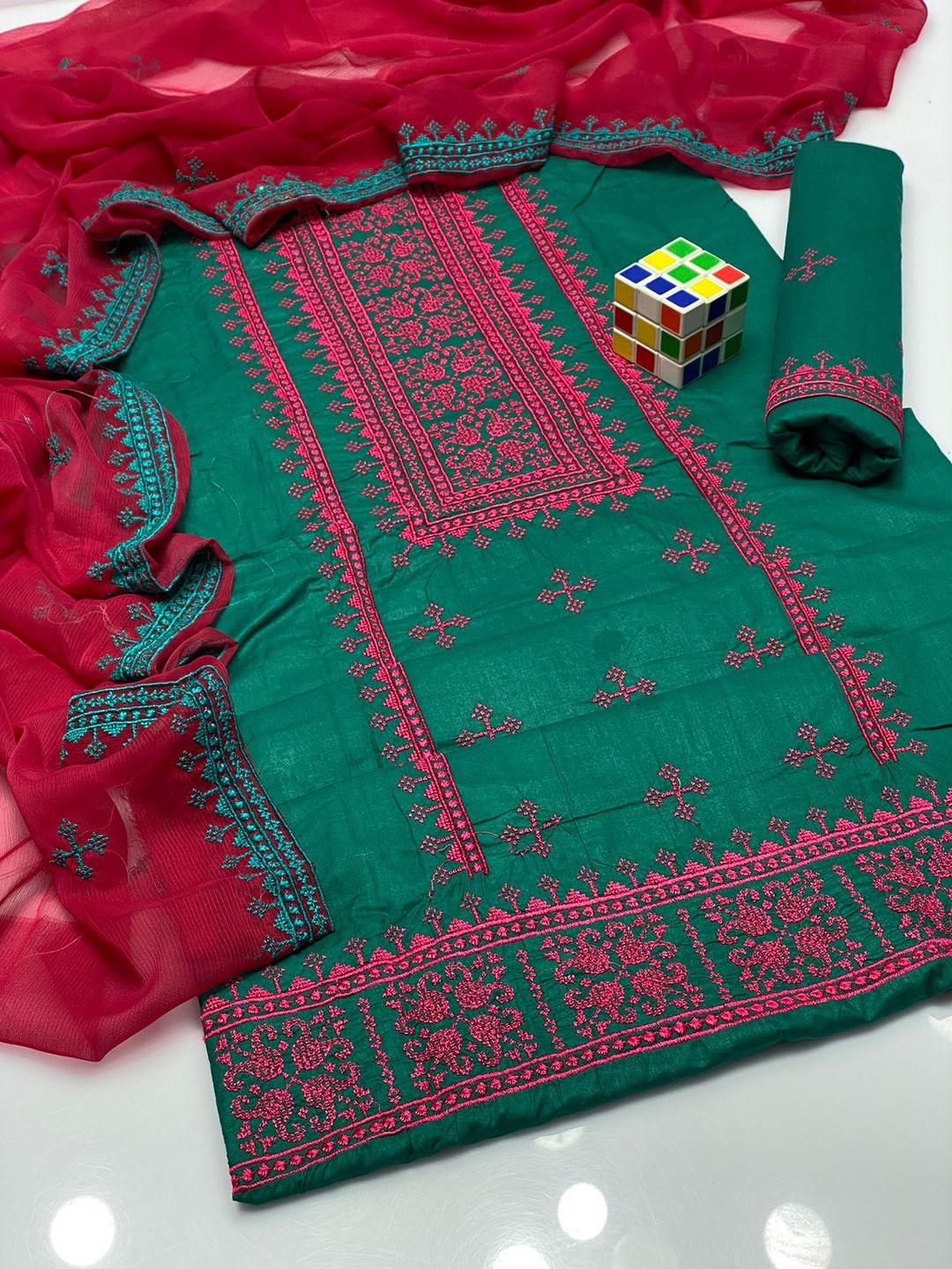 3 Pcs Women's Unstitched Cotton Embroidered Suit