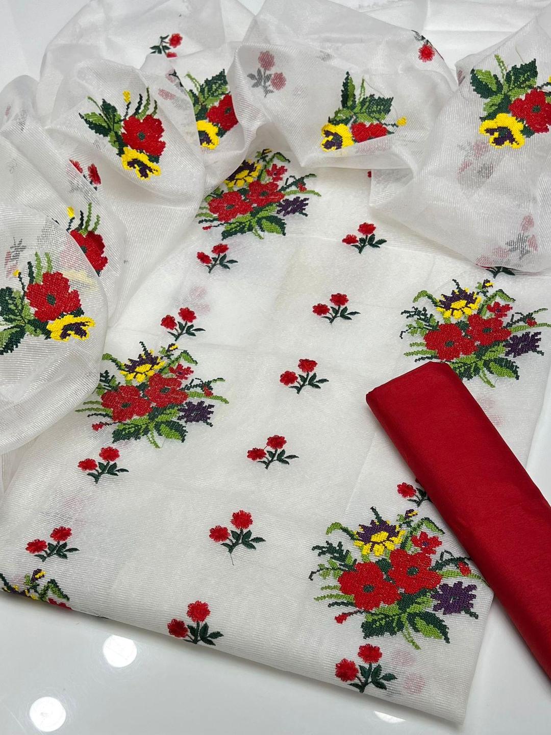 3 Pcs Women's Unstitched Khaadi Net Embroidered Suit