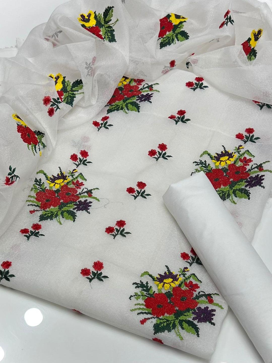 3 Pcs Women's Unstitched Khaadi Net Embroidered Suit