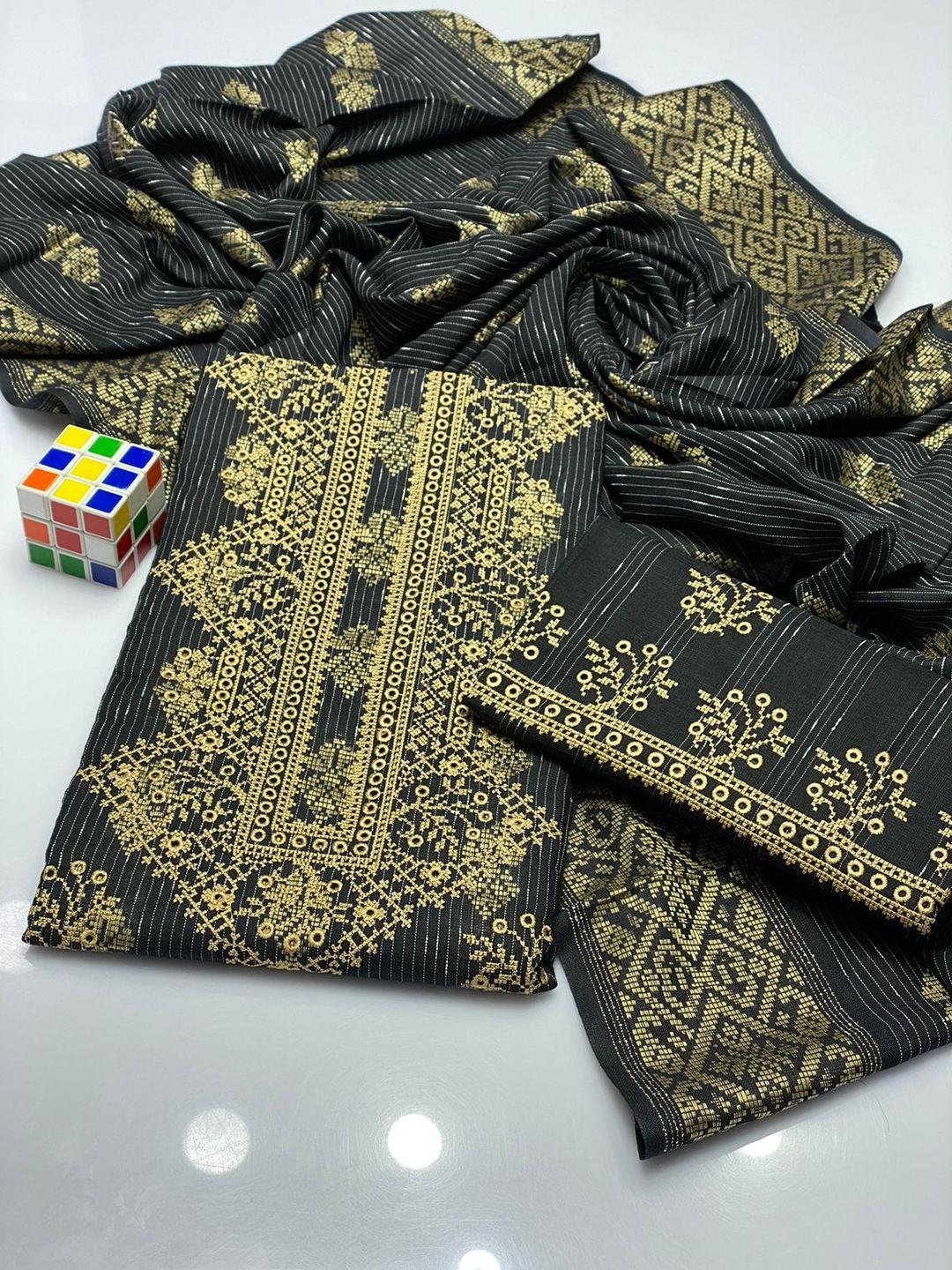 3 Pcs Women's Unstitched Khaddar Chikankari Embroidered Suit