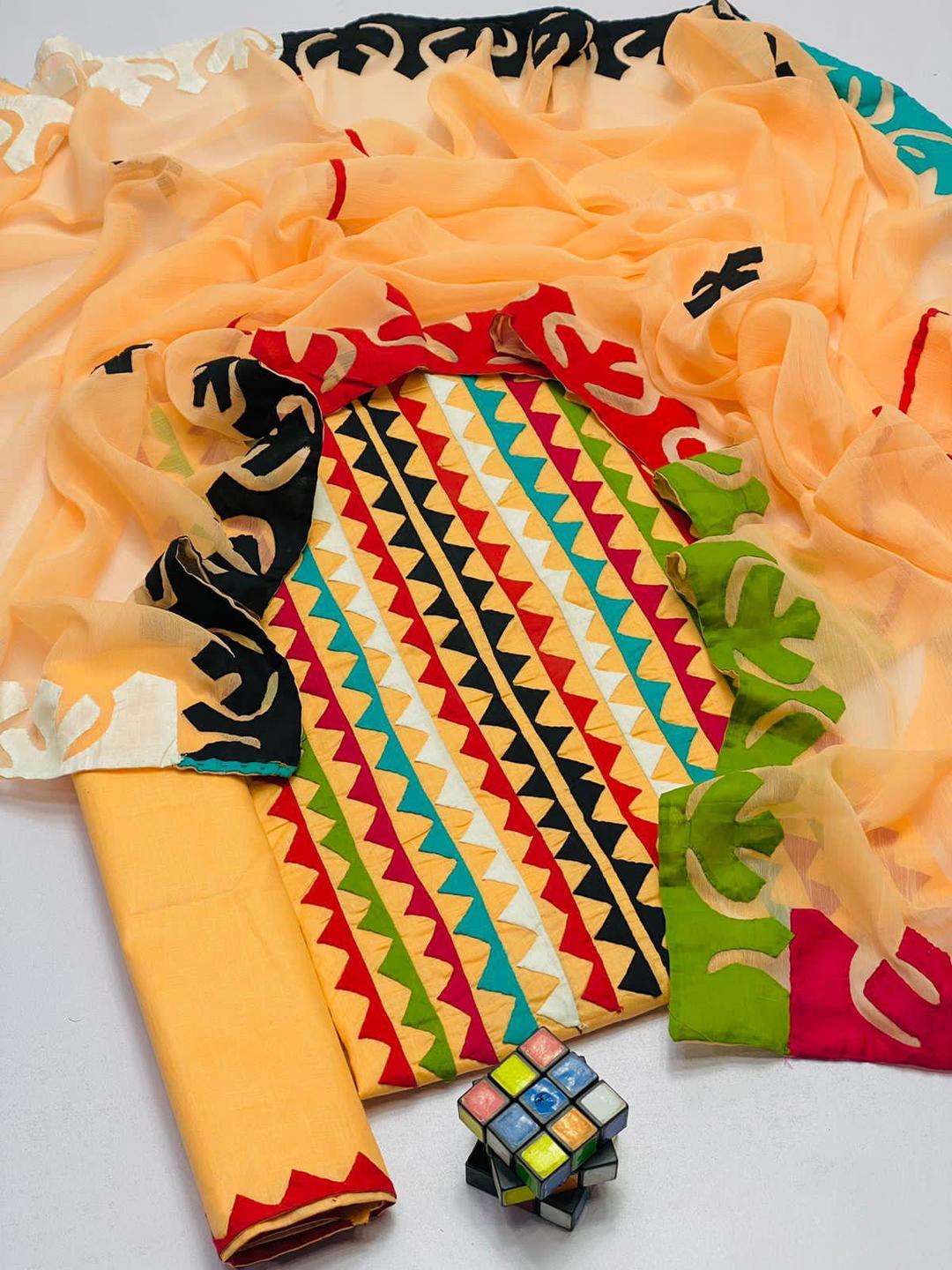 3 Pcs Women's Unstitched Lawn Applique Suit