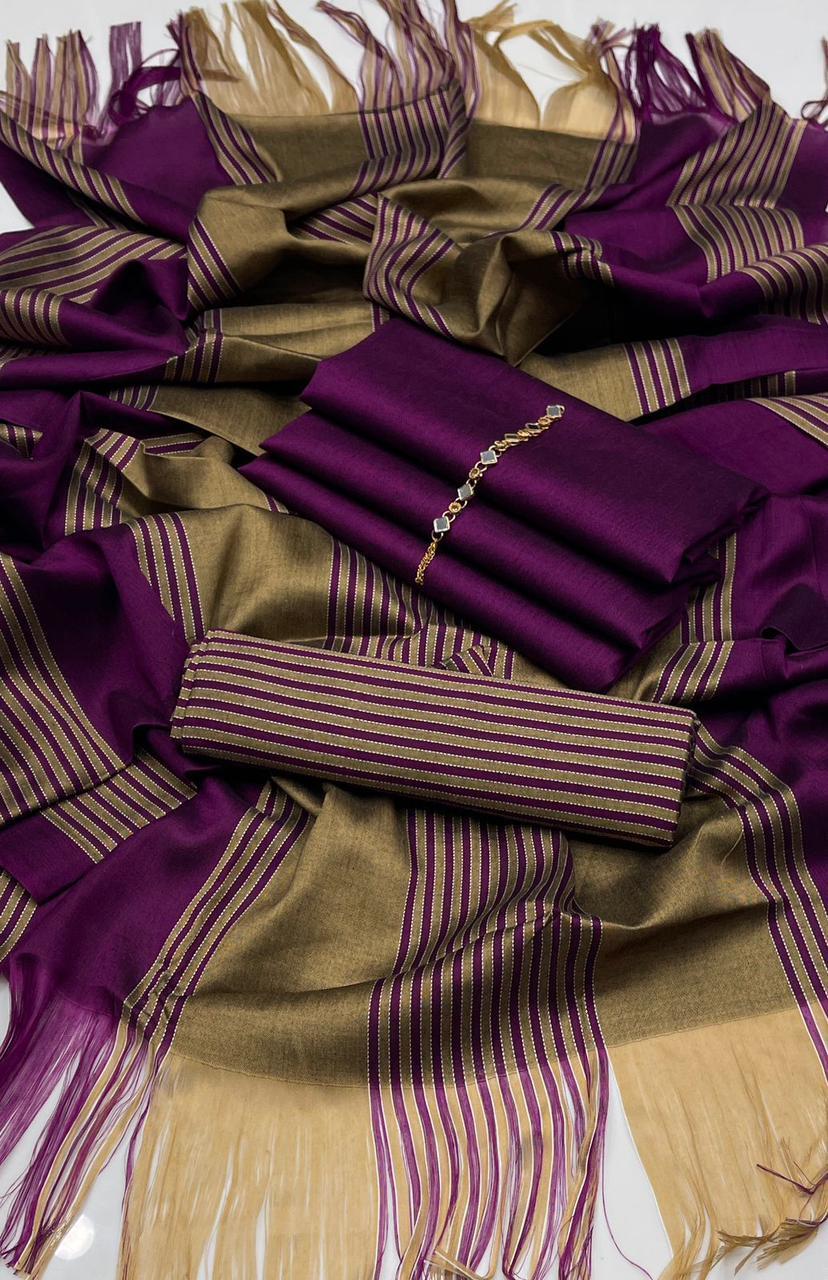 3 Pcs Women's Unstitched Sussi Plain Suit