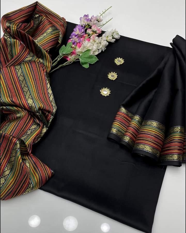 3 Pcs Women's Unstitched Banarsi Plain Suit