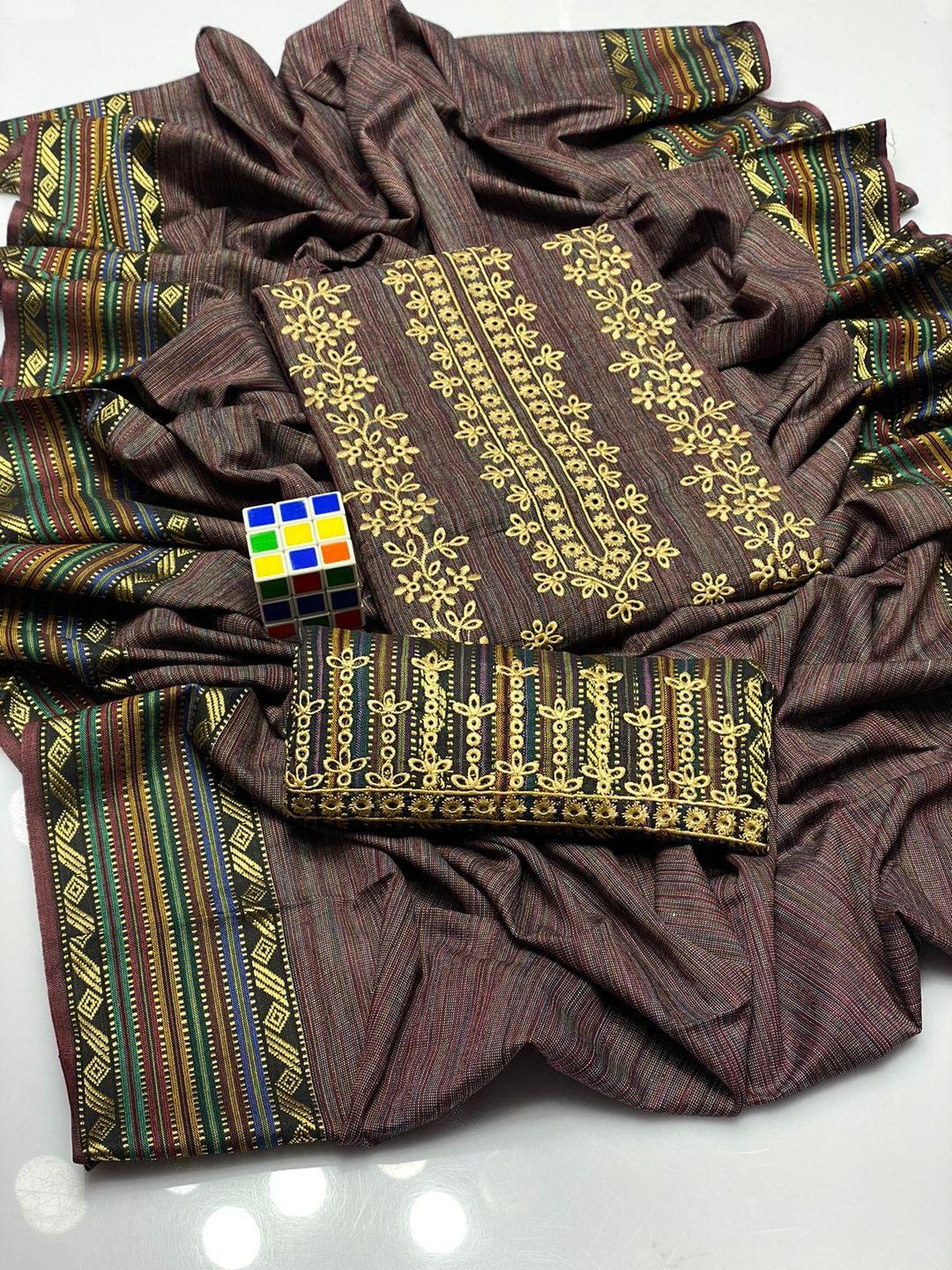 3 Pcs Women's Unstitched Khaddar Chikankari Embroidered Suit