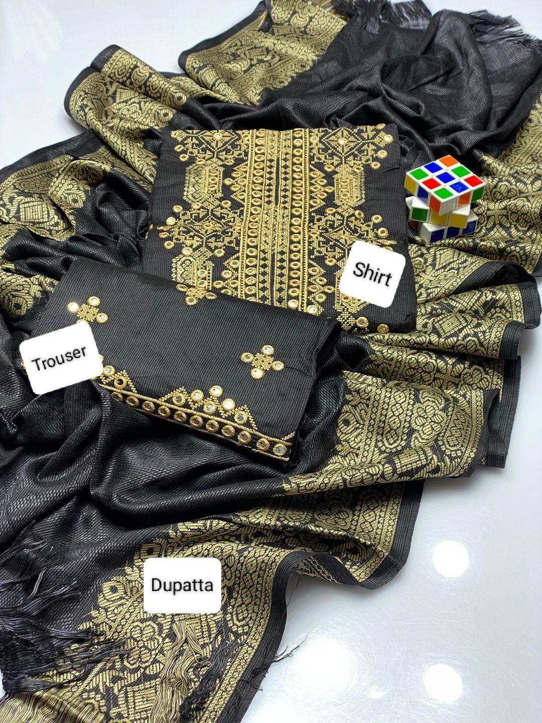 3 Pcs Women's Unstitched Jacquard Sequins Embroidered Suit