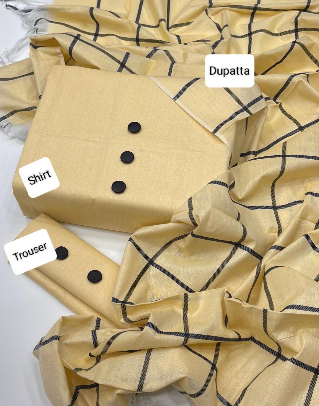 3 Pcs Women's Unstitched Polo Cotton Plain Suit