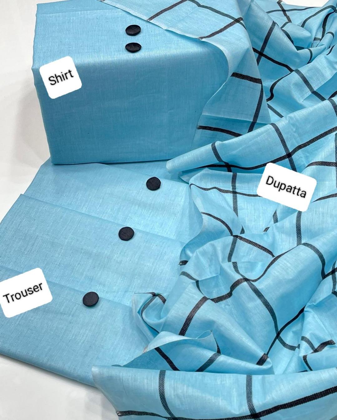 3 Pcs Women's Unstitched Polo Cotton Plain Suit