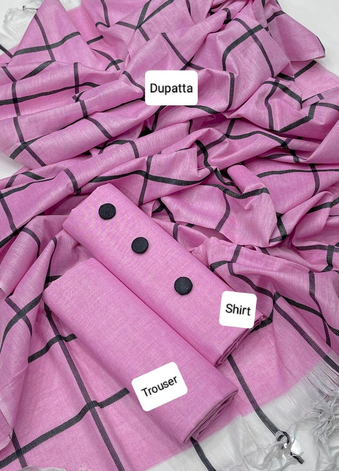 3 Pcs Women's Unstitched Polo Cotton Plain Suit