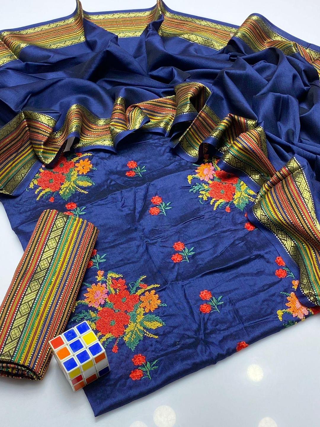 3 Pcs Women's Unstitched Sussi Zari Tilla Embroidered Suit