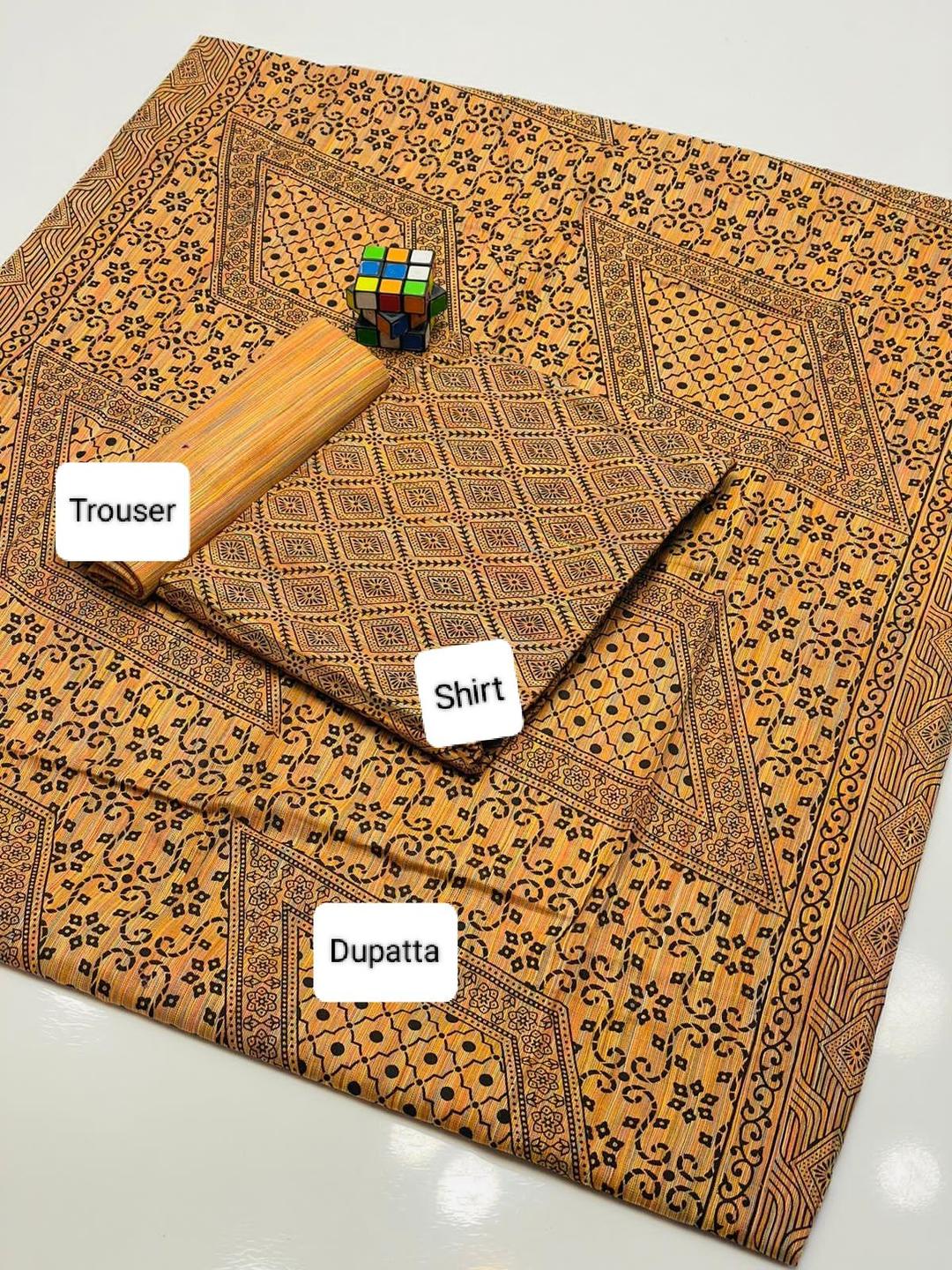 3 Pcs Women's Unstitched Khaddar 3-D Block Printed Suit