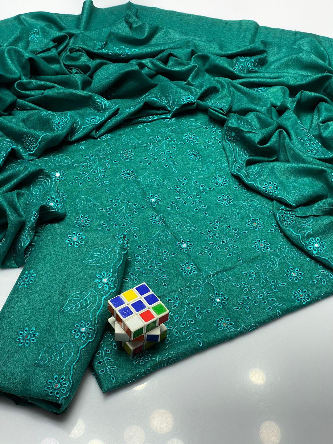 3 Pcs Women's Unstitched Dhanak Sequins Embroidered Suit