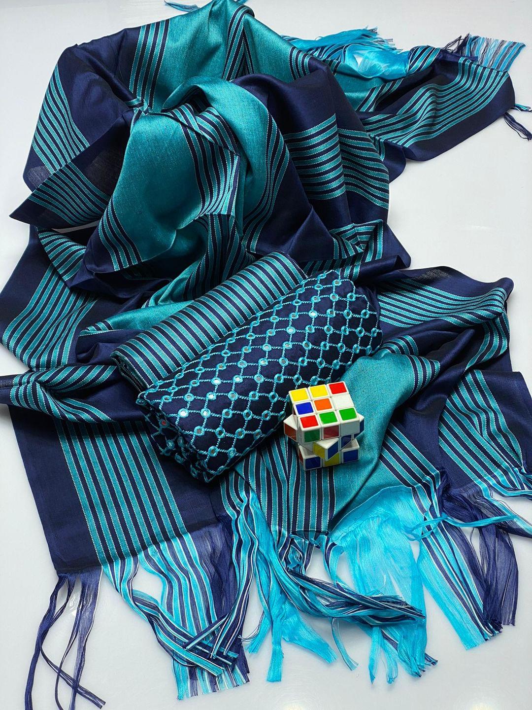 3 Pcs Women's Unstitched Banarsi Mirror Work Suit