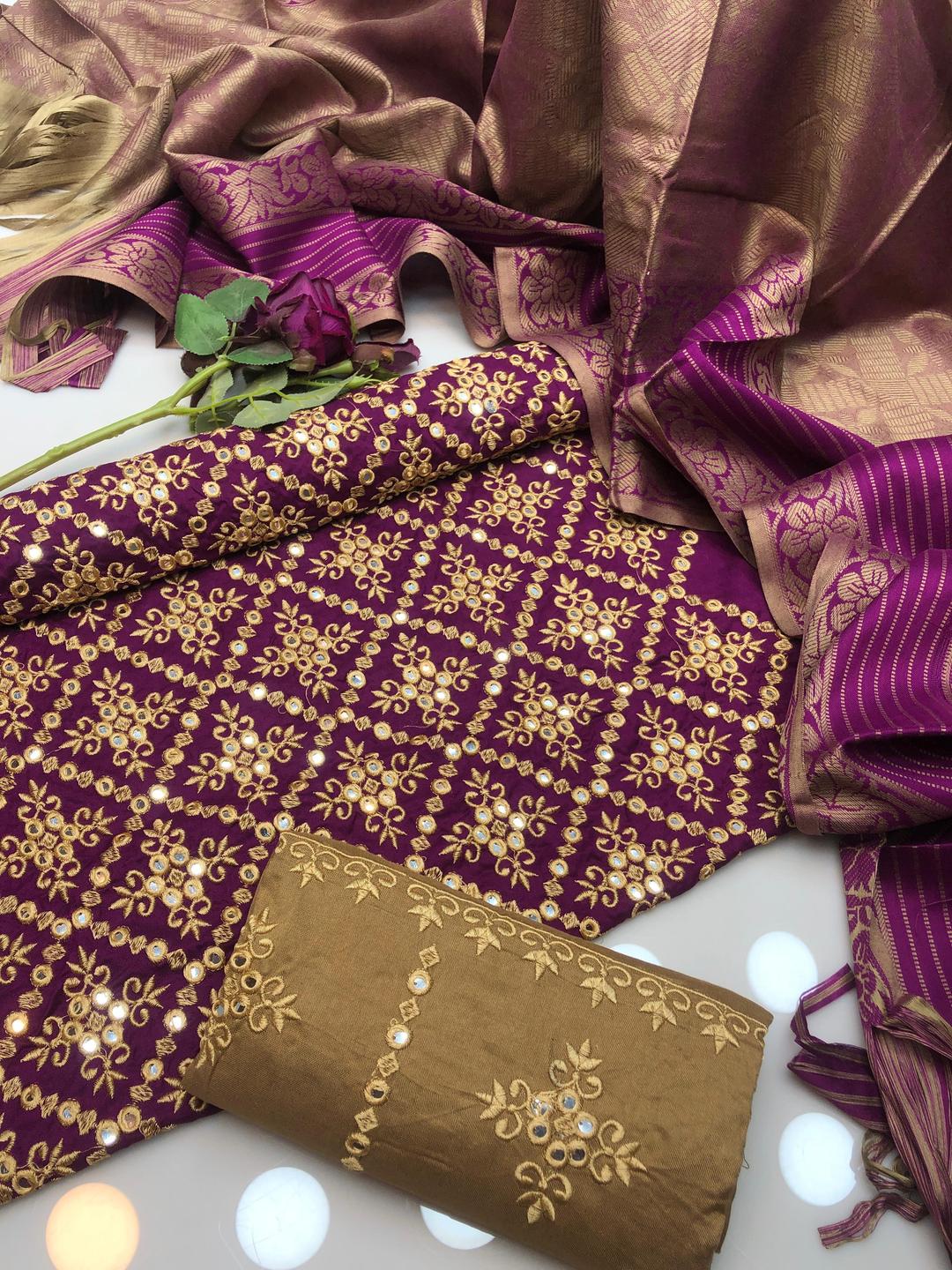 3 Pcs Women's Unstitched Sussi Chikankari Embroidered Suit