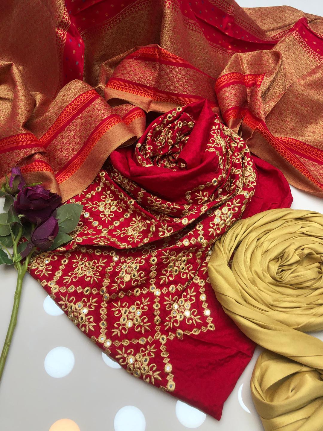 3 Pcs Women's Unstitched Sussi Chikankari Embroidered Suit