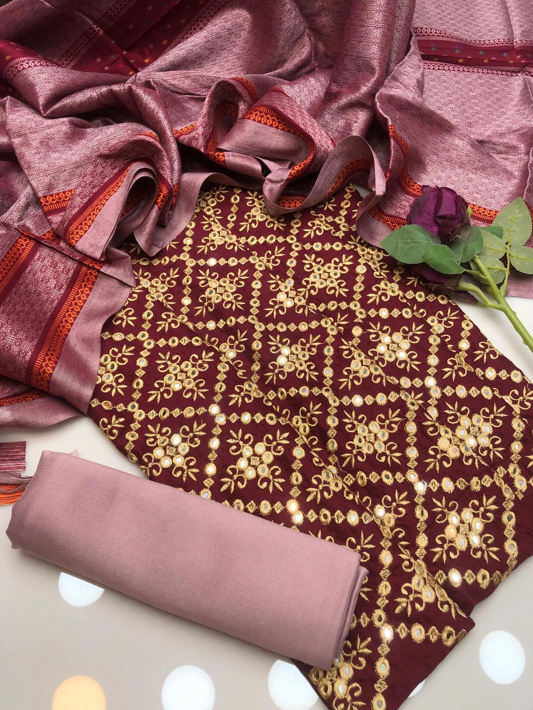 3 Pcs Women's Unstitched Sussi Chikankari Embroidered Suit