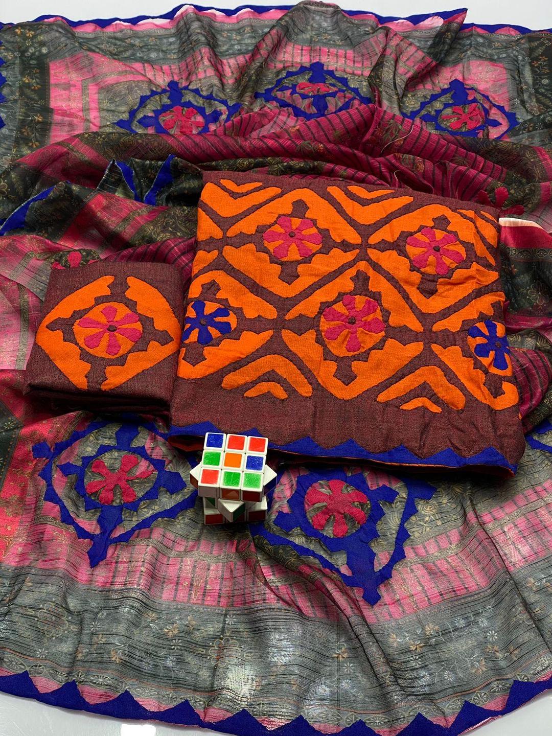 3 Pcs Women's Unstitched Khaddar Applique Suit