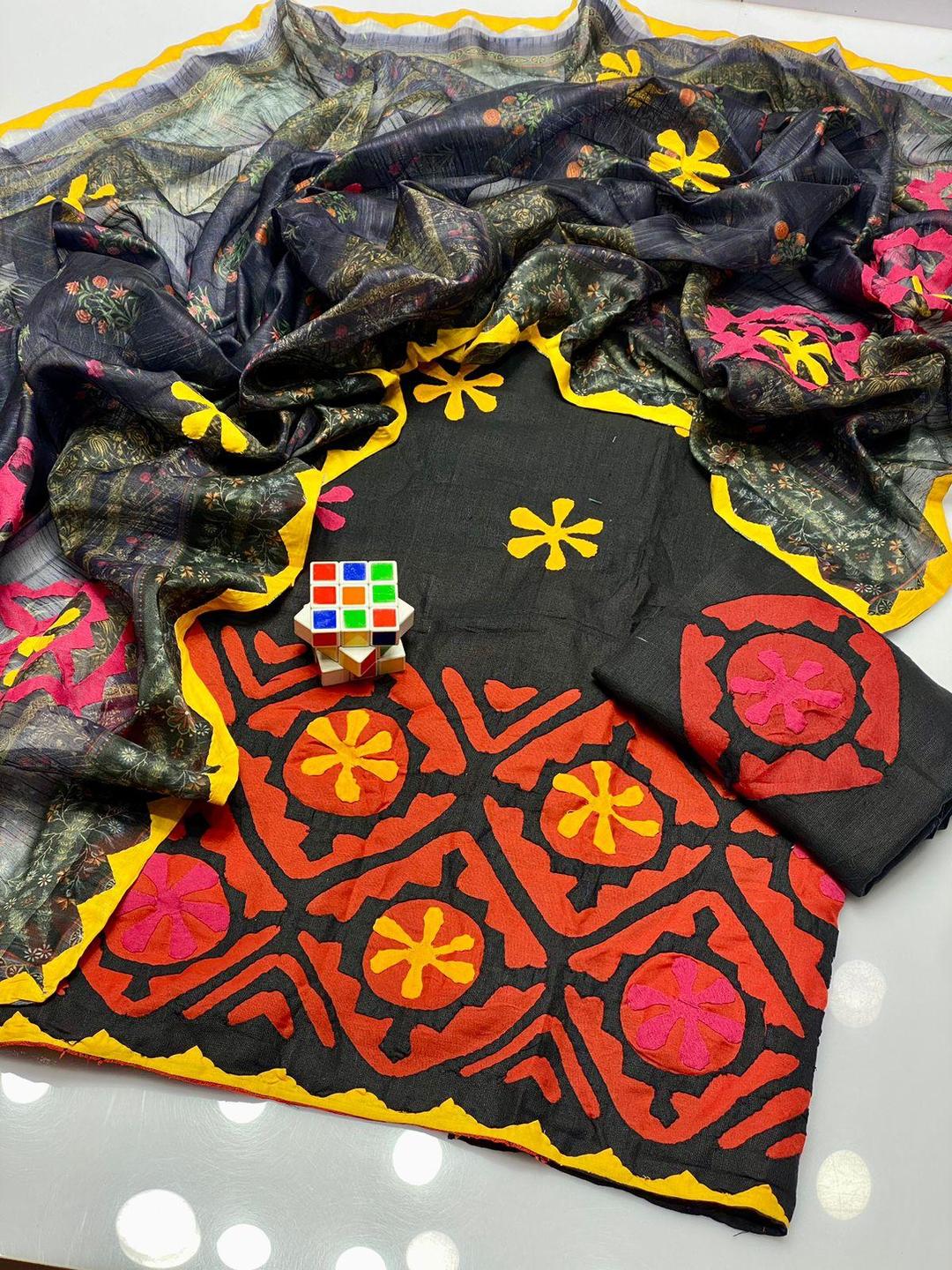 3 Pcs Women's Unstitched Khaddar Applique Suit