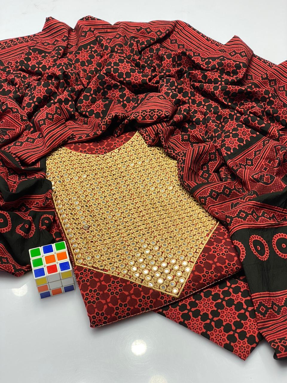 3 Pcs Women's Unstitched Cotton Jacquard Sequins Embroidered Suit