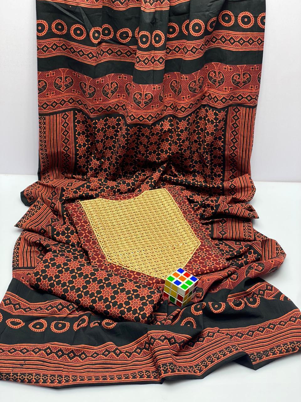 3 Pcs Women's Unstitched Cotton Jacquard Sequins Embroidered Suit