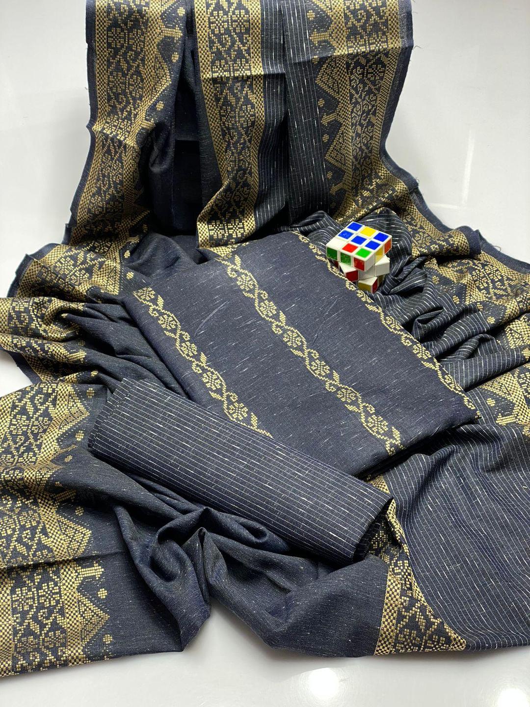 3 Pcs Women's Unstitched Khaadi Zari Tilla Embroidered Suit