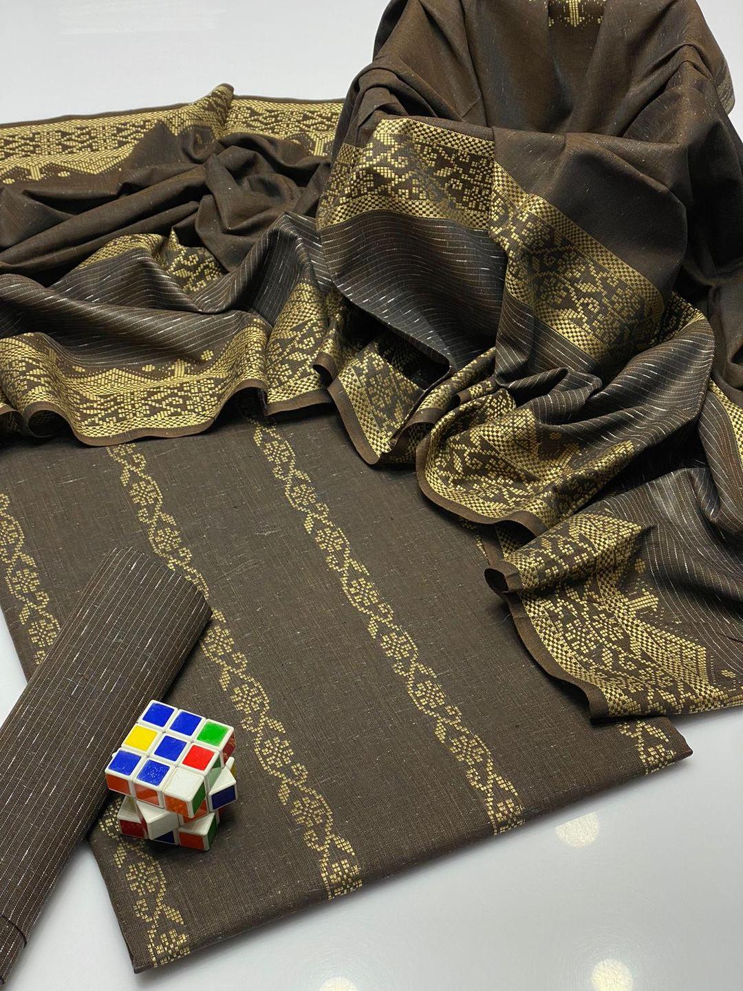 3 Pcs Women's Unstitched Khaadi Zari Tilla Embroidered Suit