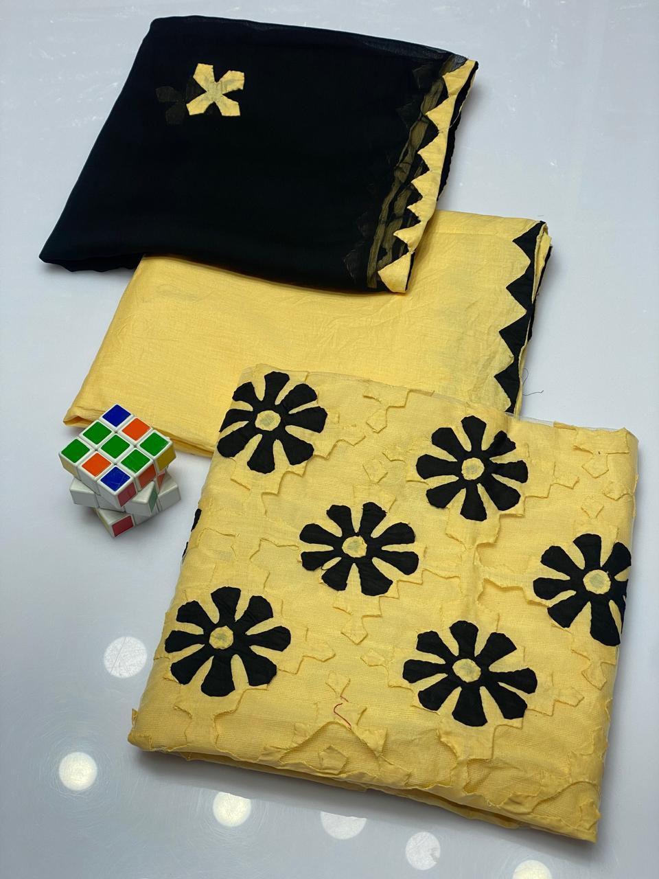 3 Pcs Women's Unstitched Lawn Applique Suit