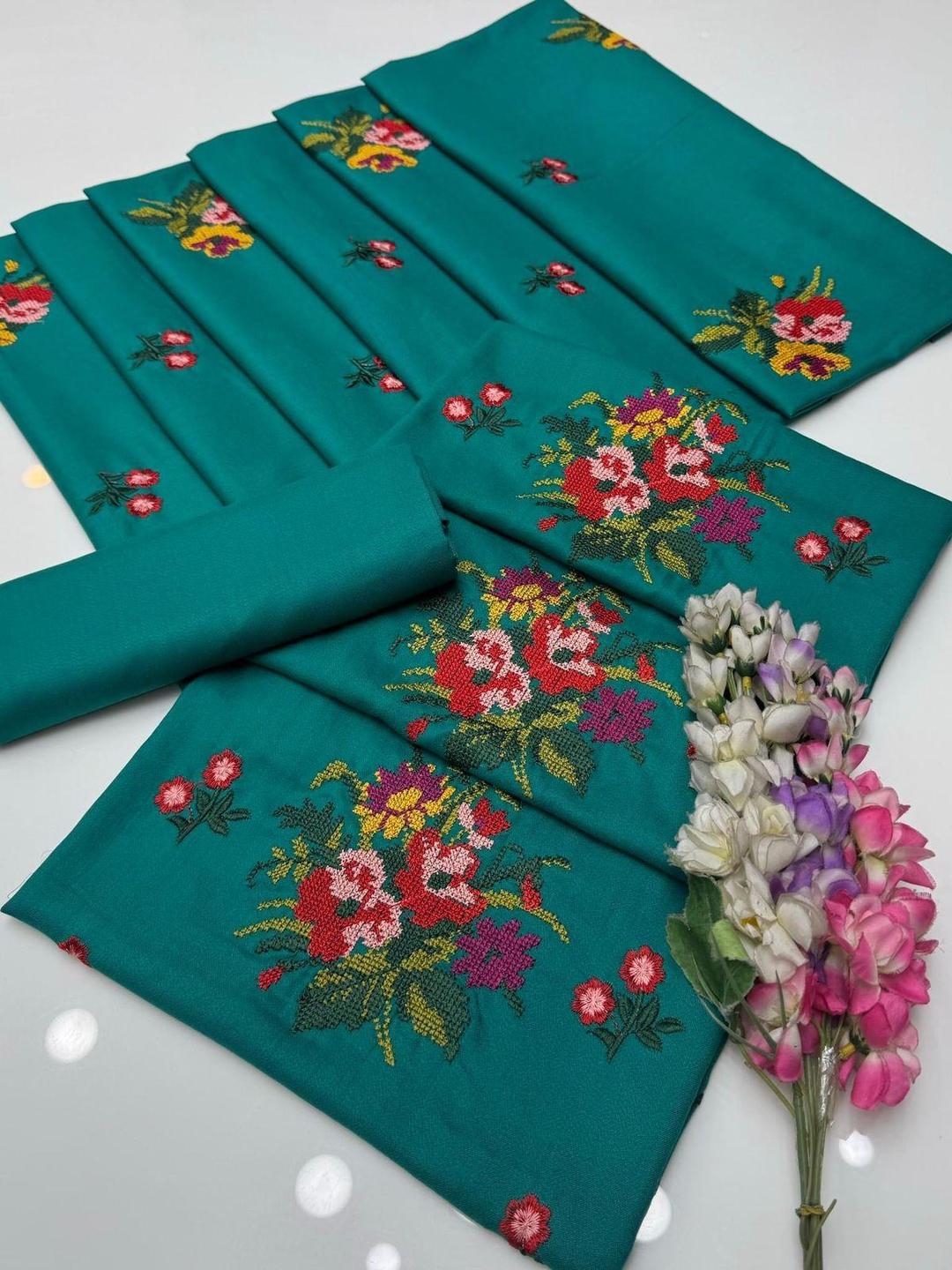 3 Pcs Women's Unstitched Pashmina Chikankari Embroidered Suit