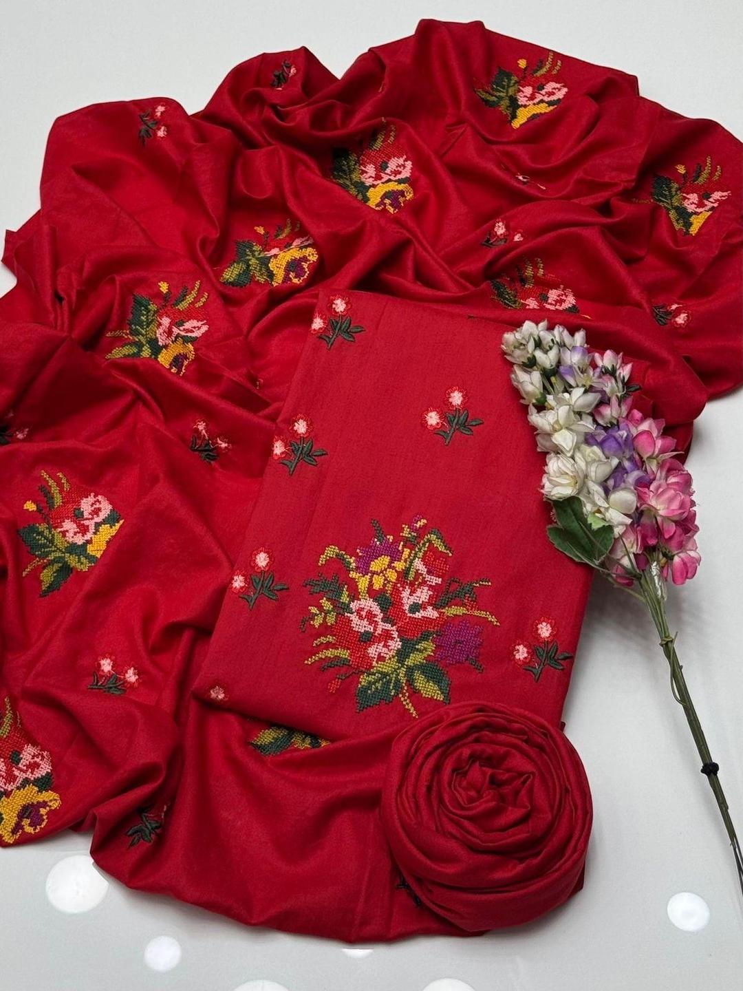 3 Pcs Women's Unstitched Pashmina Chikankari Embroidered Suit