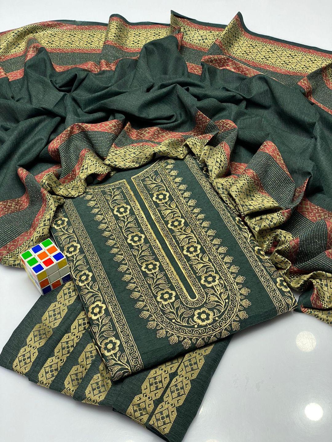 3 Pcs Women's Unstitched Karandi Embroidered Suit