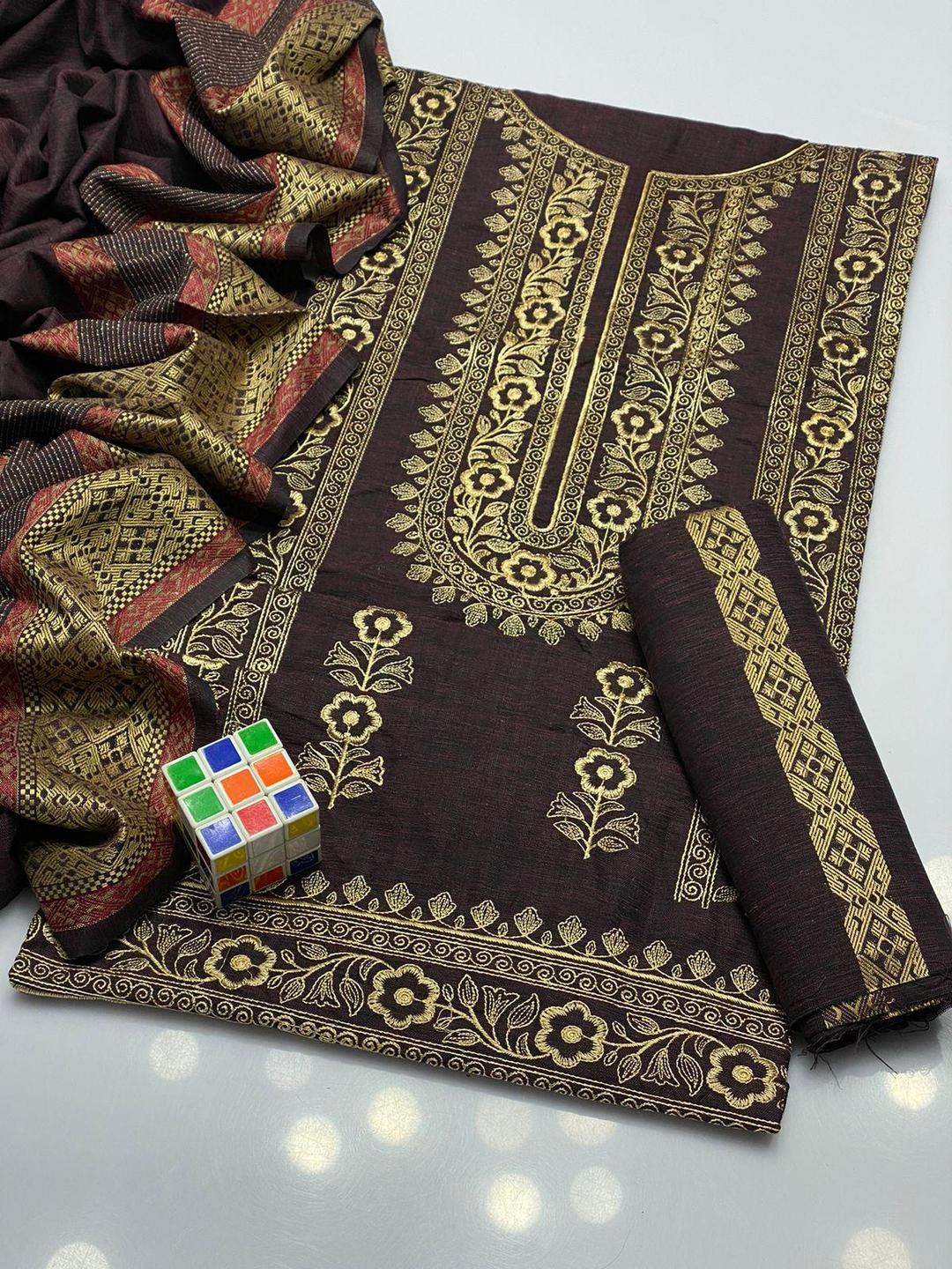 3 Pcs Women's Unstitched Karandi Embroidered Suit